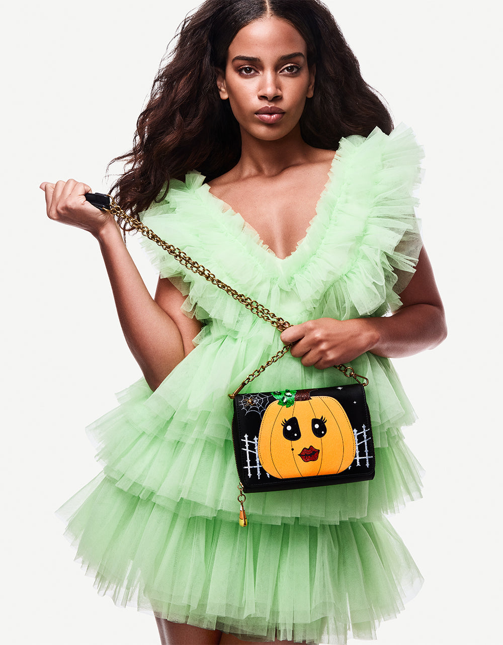 GOURDGOUS WALLET ON CHAIN BLACK MULTI Women's Pumpkin Halloween-Themed Wallet | Betsey Johnson Value