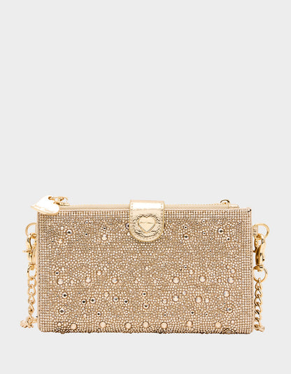 WALLET ON CHAIN PHONE HOLDER CHAMPAGNE Women's Rhinestone Embellished Wallet | Betsey Johnson Popular