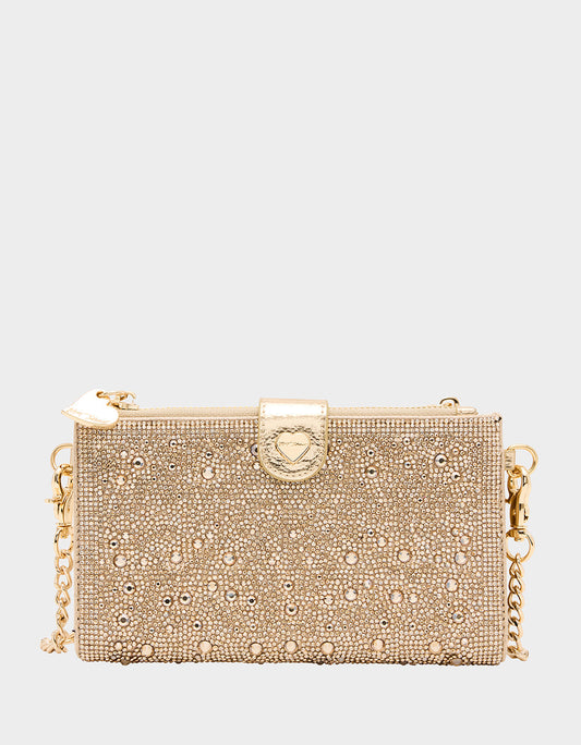 WALLET ON CHAIN PHONE HOLDER CHAMPAGNE Women's Rhinestone Embellished Wallet | Betsey Johnson Popular