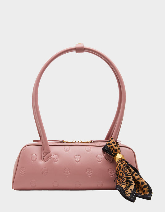 SKULLICIOUS SHOULDER BAG BLUSH Women's Pink Skull Shoulder Handbag with Scarf | Betsey Johnson Recommended