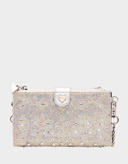 WALLET ON CHAIN PHONE HOLDER SILVER Women's Rhinestone Embellished Wallet | Betsey Johnson Trusted