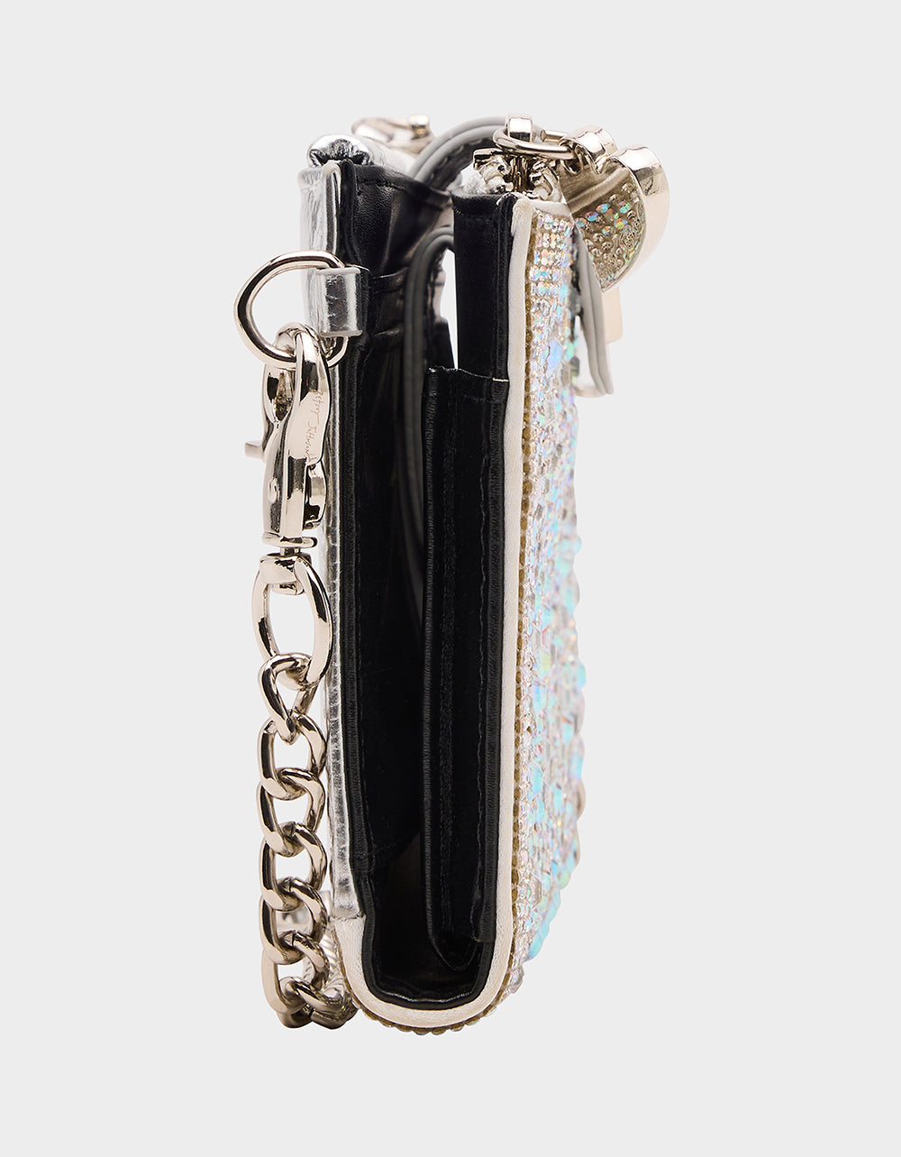 WALLET ON CHAIN PHONE HOLDER SILVER Women's Rhinestone Embellished Wallet | Betsey Johnson Trusted