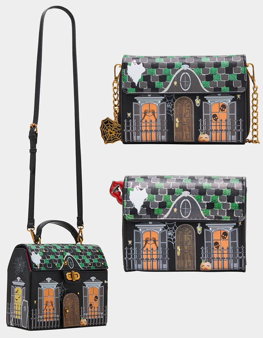 FOREVER HOME BUNDLE Women's Haunted House Halloween Crossbody, Wallet on Chain, and Wallet Set | Betsey Johnson Classic