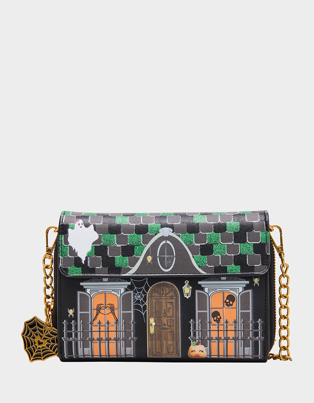 FOREVER HOME BUNDLE Women's Haunted House Halloween Crossbody, Wallet on Chain, and Wallet Set | Betsey Johnson Classic