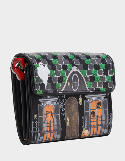 FOREVER HOME BUNDLE Women's Haunted House Halloween Crossbody, Wallet on Chain, and Wallet Set | Betsey Johnson Classic
