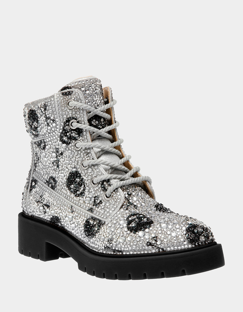 THE GOTH GIRL HOLIDAY BUNDLE Women's Rhinestone Skull Combat Boots and Black Bucket Handbag | Betsey Johnson Sale