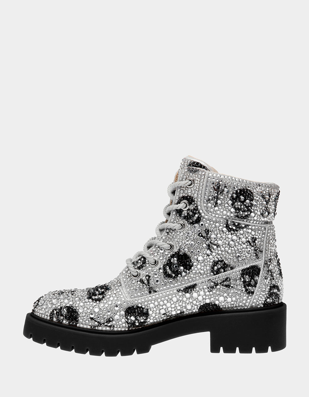 THE GOTH GIRL HOLIDAY BUNDLE Women's Rhinestone Skull Combat Boots and Black Bucket Handbag | Betsey Johnson Sale