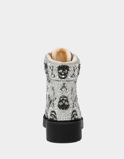 THE GOTH GIRL HOLIDAY BUNDLE Women's Rhinestone Skull Combat Boots and Black Bucket Handbag | Betsey Johnson Sale