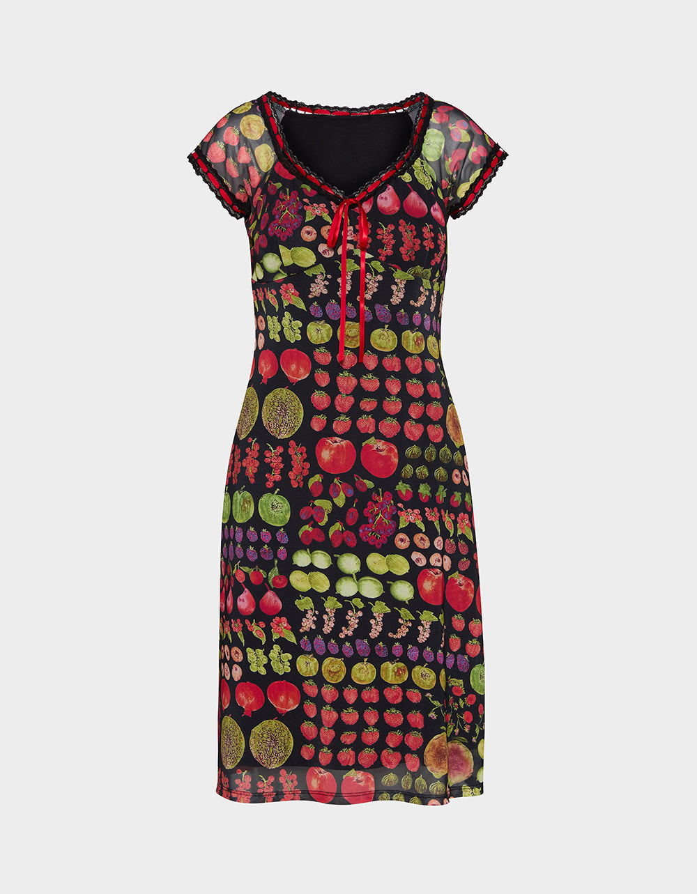BETSEY'S FRUIT DRESS BLACK MULTI Women's Fruit Print Short-Sleeved Slip Dress | Betsey Johnson New