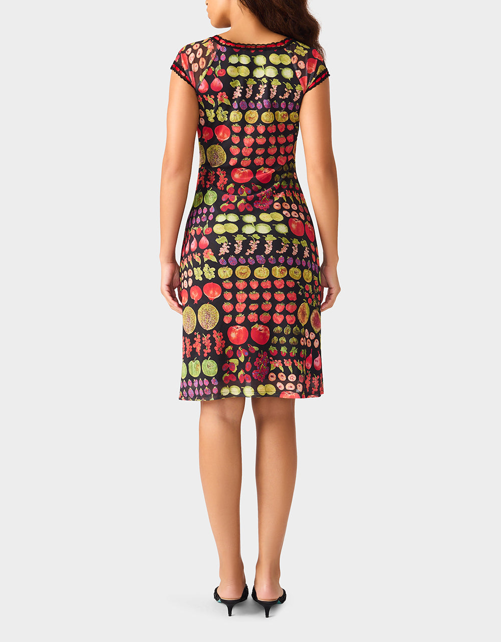 BETSEY'S FRUIT DRESS BLACK MULTI Women's Fruit Print Short-Sleeved Slip Dress | Betsey Johnson New