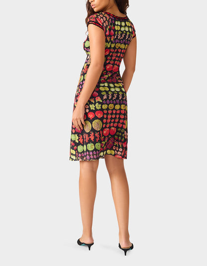 BETSEY'S FRUIT DRESS BLACK MULTI Women's Fruit Print Short-Sleeved Slip Dress | Betsey Johnson New