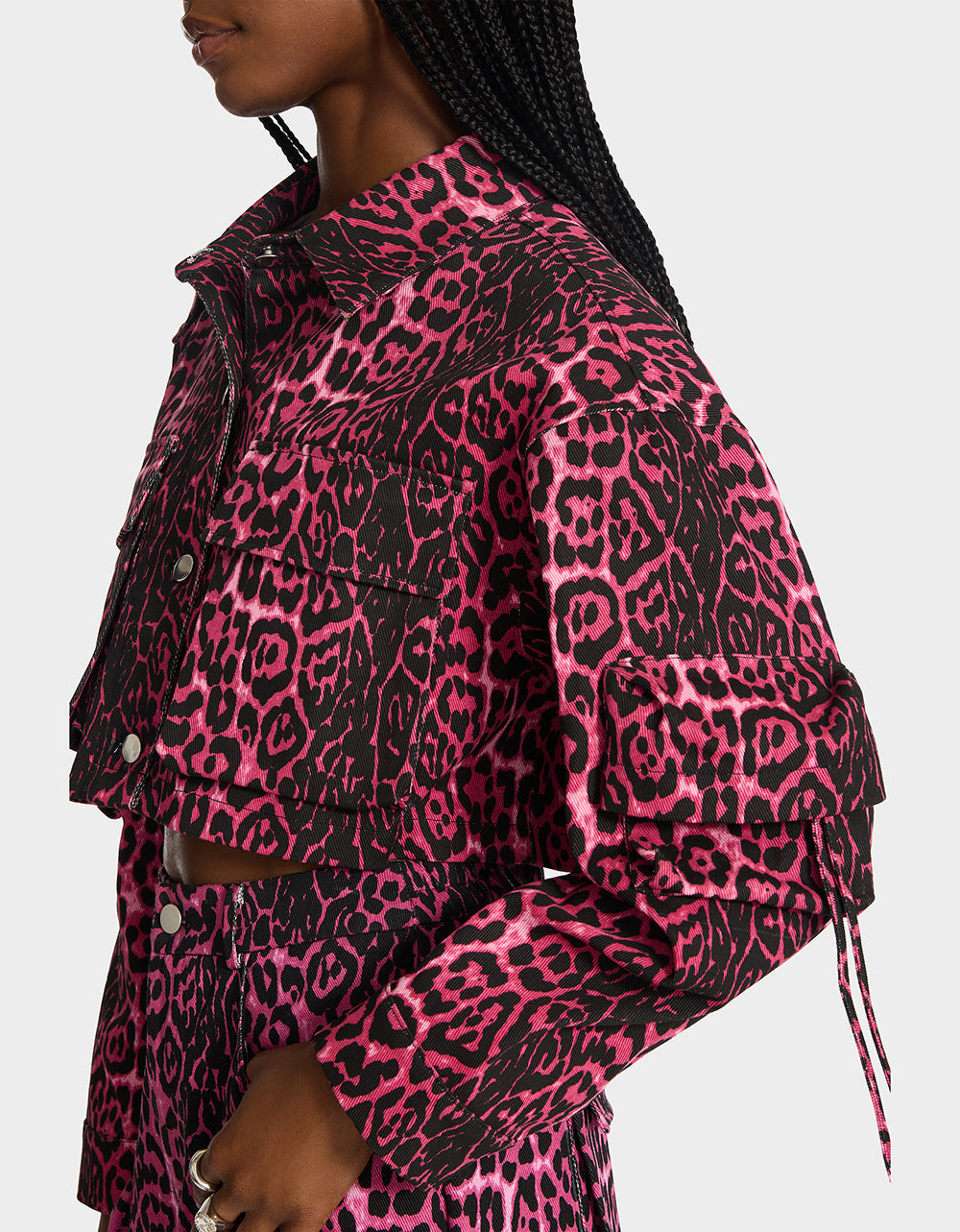 WILD IN PINK BUNDLE Women's Pink Leopard Cropped Jacket and Cargo Pant Set | Betsey Johnson Popular