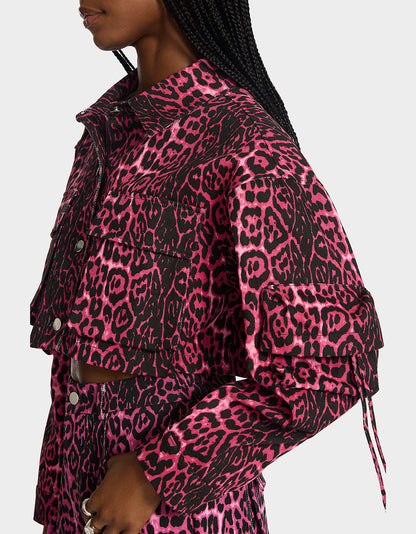WILD IN PINK BUNDLE Women's Pink Leopard Cropped Jacket and Cargo Pant Set | Betsey Johnson Popular