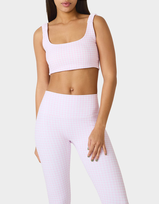 GINGHAM PRINT BRA TOP PINK MULTI Women's Activewear Pink Gingham Bra Top | Betsey Johnson New