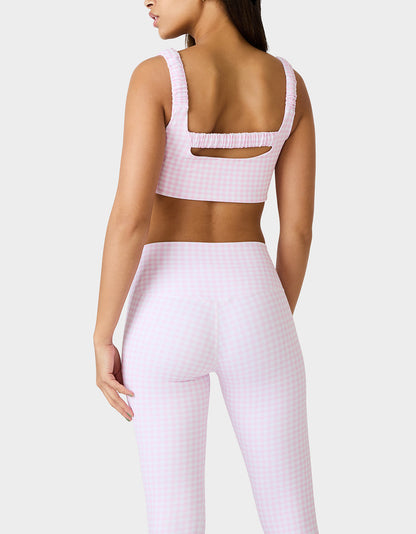 GINGHAM PRINT BRA TOP PINK MULTI Women's Activewear Pink Gingham Bra Top | Betsey Johnson New