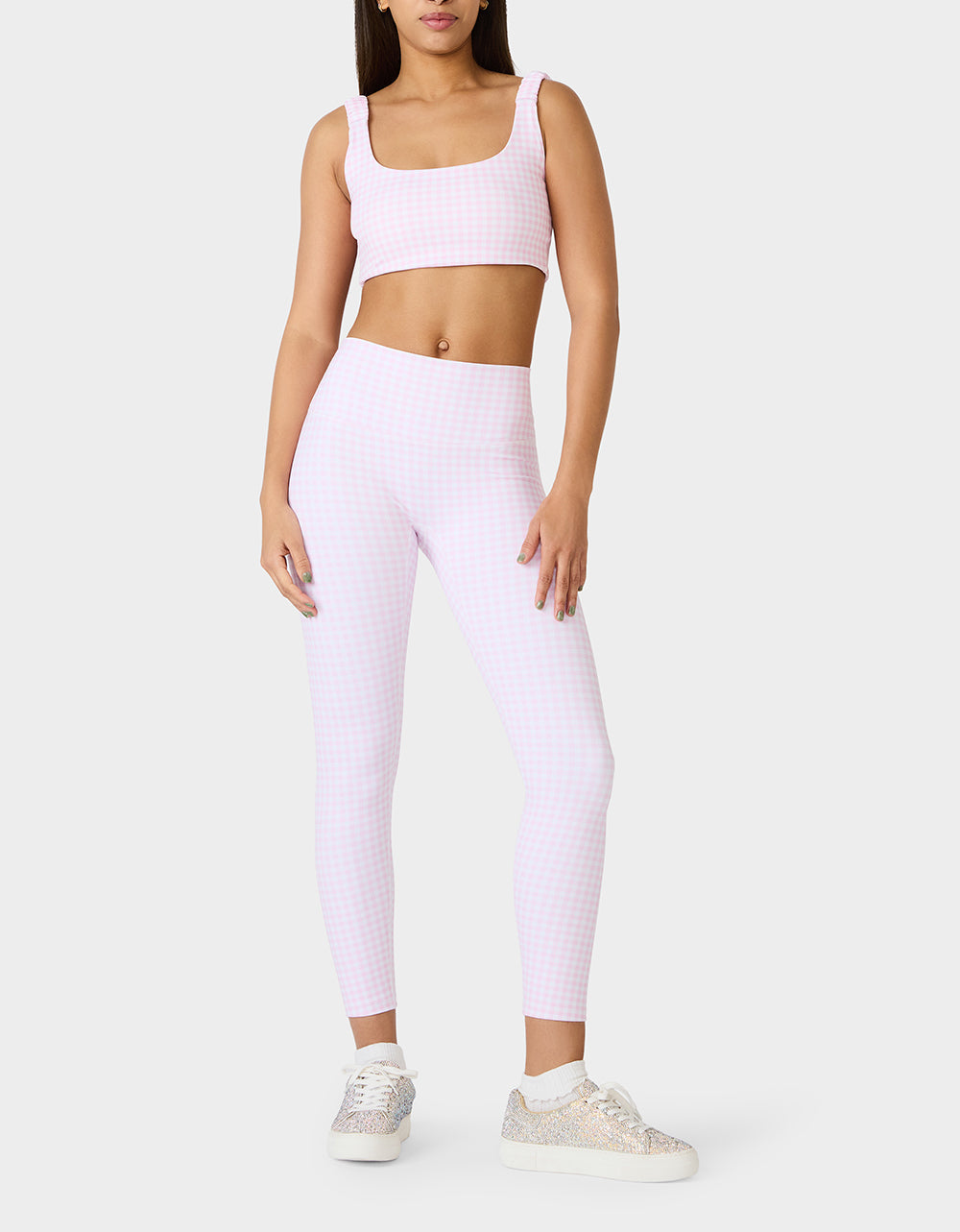 GINGHAM PRINT BRA TOP PINK MULTI Women's Activewear Pink Gingham Bra Top | Betsey Johnson New