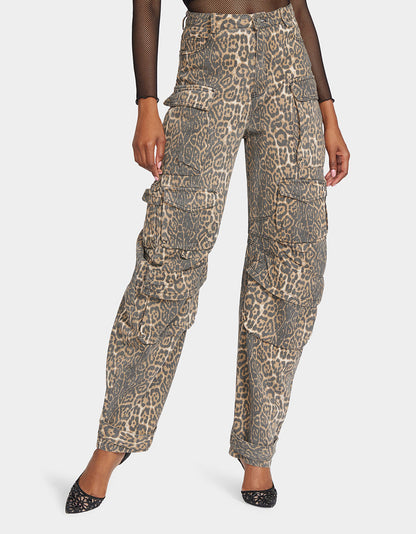 BARREL CARGO PANTS LEOPARD Women's Animal Print Pants | Betsey Johnson Everyday