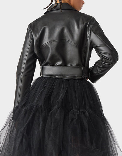 REBEL ROSE JACKET BLACK Women's Leather Long-Sleeved Jacket | Betsey Johnson Featured