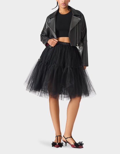 REBEL ROSE JACKET BLACK Women's Leather Long-Sleeved Jacket | Betsey Johnson Featured