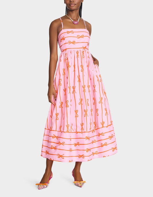 JORDY MAXI DRESS PINK MULTI Women's Flowy Bow Print Maxi Dress | Betsey Johnson Latest