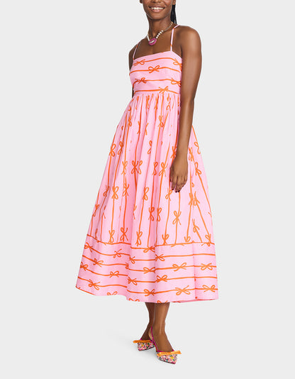 JORDY MAXI DRESS PINK MULTI Women's Flowy Bow Print Maxi Dress | Betsey Johnson Latest