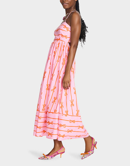 JORDY MAXI DRESS PINK MULTI Women's Flowy Bow Print Maxi Dress | Betsey Johnson Latest