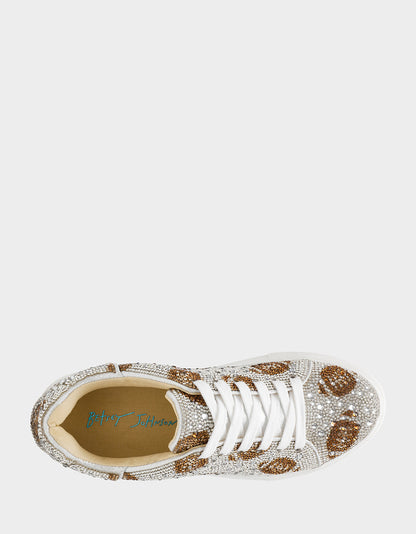 THE SPORTS FAN HOLIDAY BUNDLE Women's Game Day Sequin Jersey Dress and Sidny Football Rhinestone Sneaker | Betsey Johnson Everyday