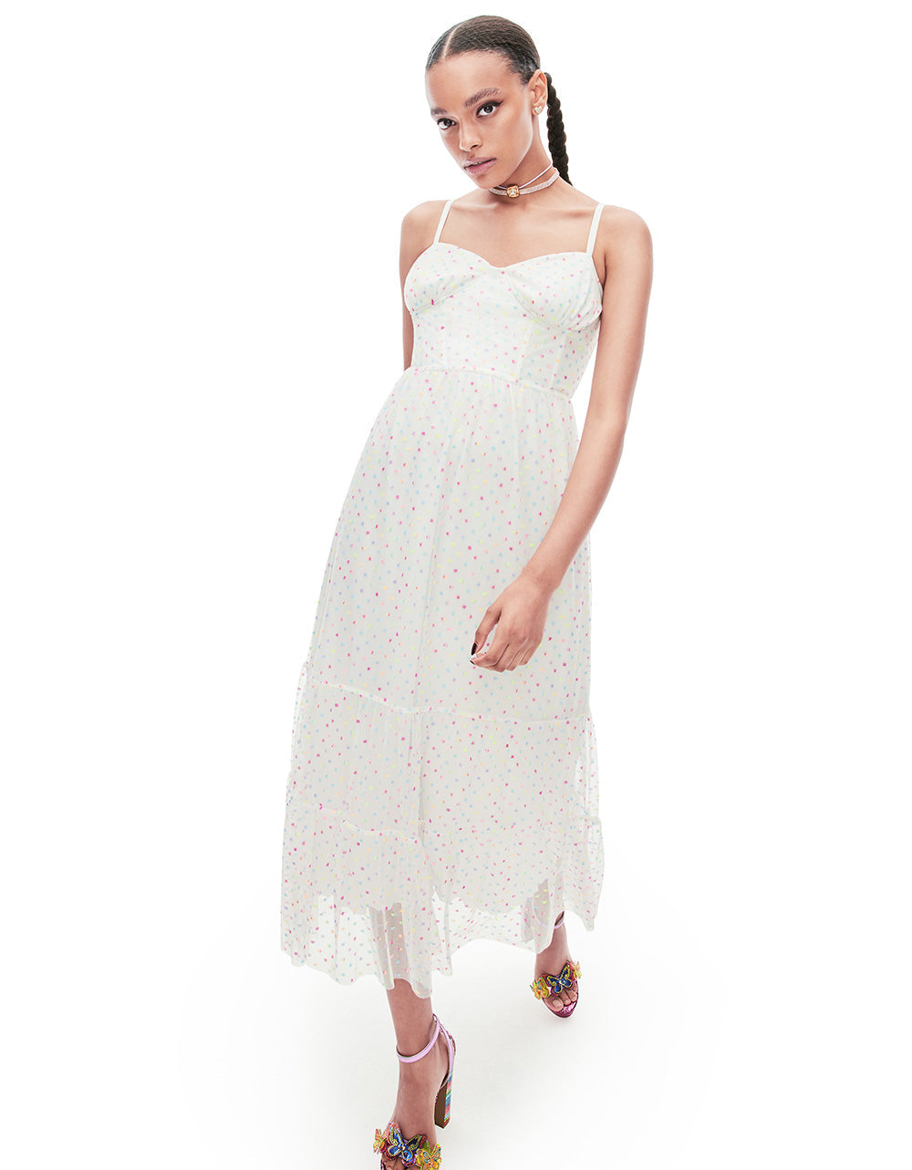 GARDEN VIBES CORSET MIDI DRESS WHITE MULTI | Betsey Johnson Top Pick
