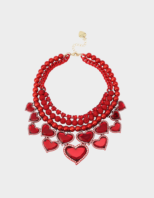 LOVE SPELL BIB NECKLACE RED Women's Valentines' Day Layered Heart Bib Necklace | Betsey Johnson Smart Buy