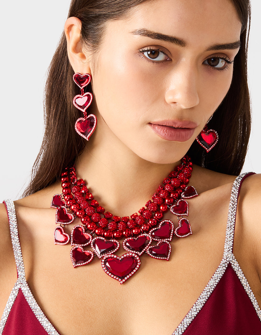 LOVE SPELL BIB NECKLACE RED Women's Valentines' Day Layered Heart Bib Necklace | Betsey Johnson Smart Buy