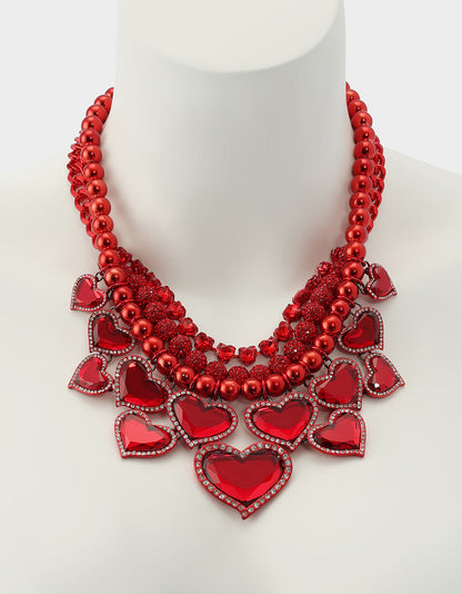 LOVE SPELL BIB NECKLACE RED Women's Valentines' Day Layered Heart Bib Necklace | Betsey Johnson Smart Buy