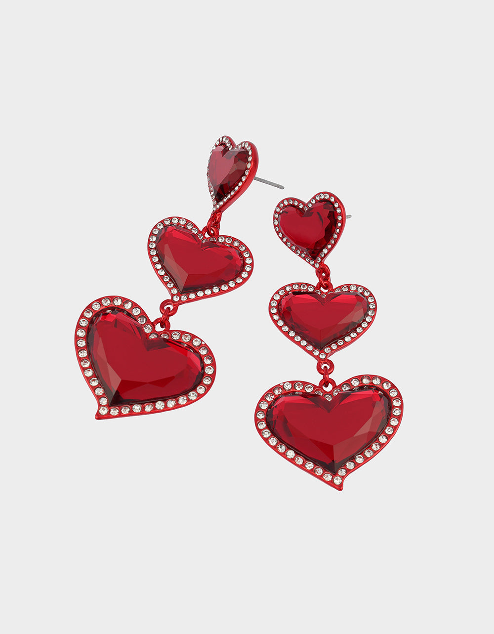 LOVE SPELL DROP EARRINGS RED Women's Valentine's Day Heart Rhinestone Drop Linear Earrings | Betsey Johnson Essential