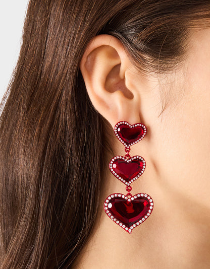 LOVE SPELL DROP EARRINGS RED Women's Valentine's Day Heart Rhinestone Drop Linear Earrings | Betsey Johnson Essential