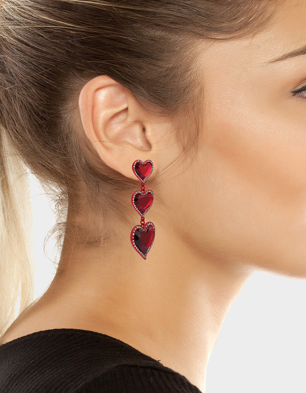 LOVE SPELL DROP EARRINGS RED Women's Valentine's Day Heart Rhinestone Drop Linear Earrings | Betsey Johnson Essential