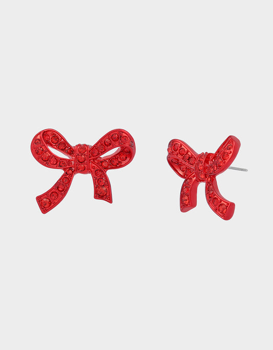 BOW STUD EARRINGS RED Women's Rhinestone Bow Stud Valentine's Day Earrings | Betsey Johnson Premium