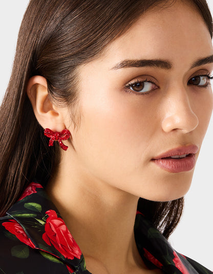 BOW STUD EARRINGS RED Women's Rhinestone Bow Stud Valentine's Day Earrings | Betsey Johnson Premium