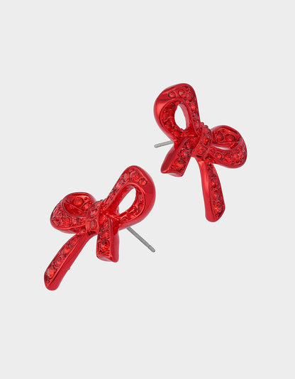 BOW STUD EARRINGS RED Women's Rhinestone Bow Stud Valentine's Day Earrings | Betsey Johnson Premium