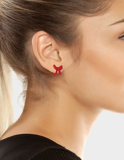BOW STUD EARRINGS RED Women's Rhinestone Bow Stud Valentine's Day Earrings | Betsey Johnson Premium