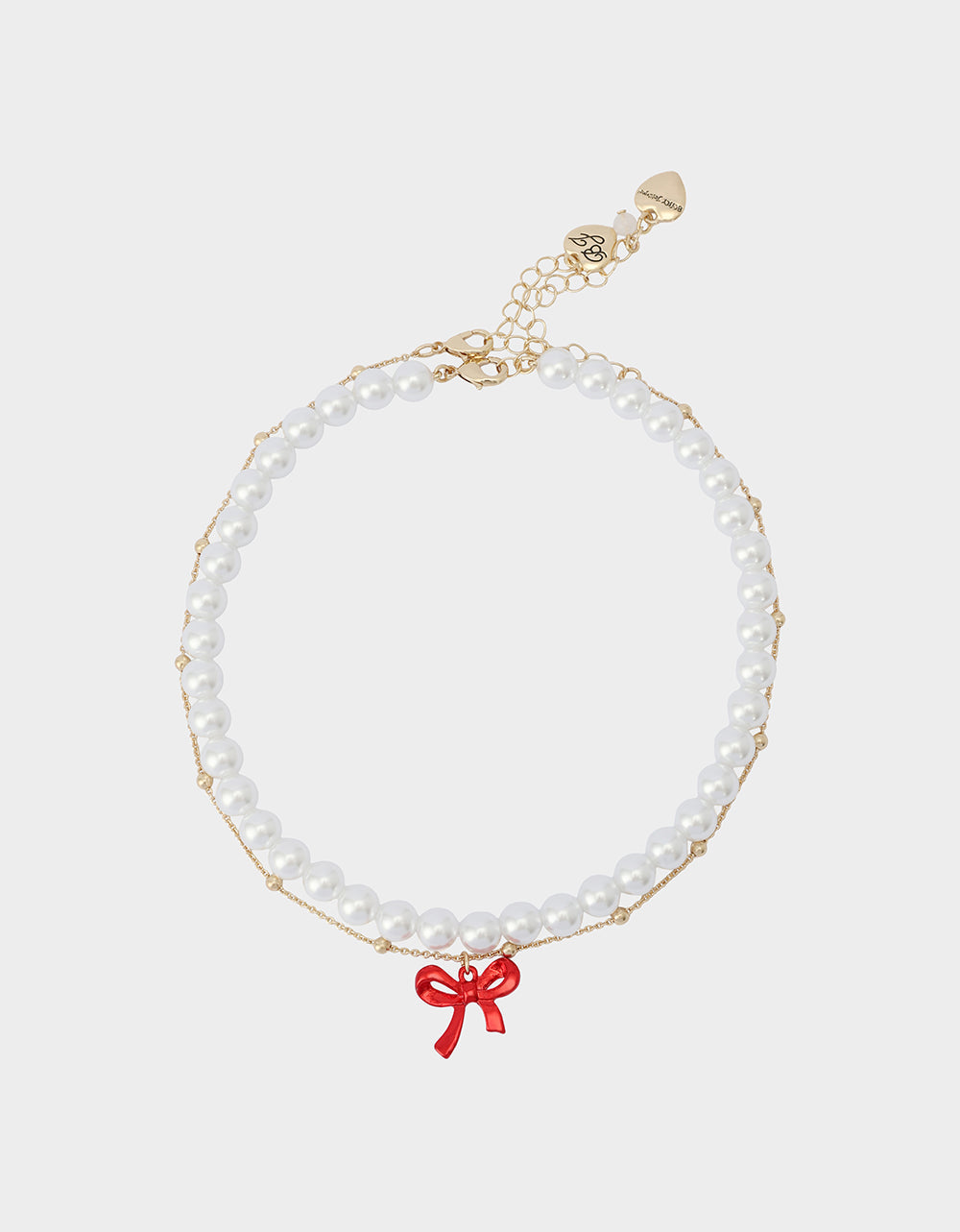PEARL BOW NECLAKCE SET RED Women's Pearl Bow Valentine's Day Necklace Set | Betsey Johnson Quality