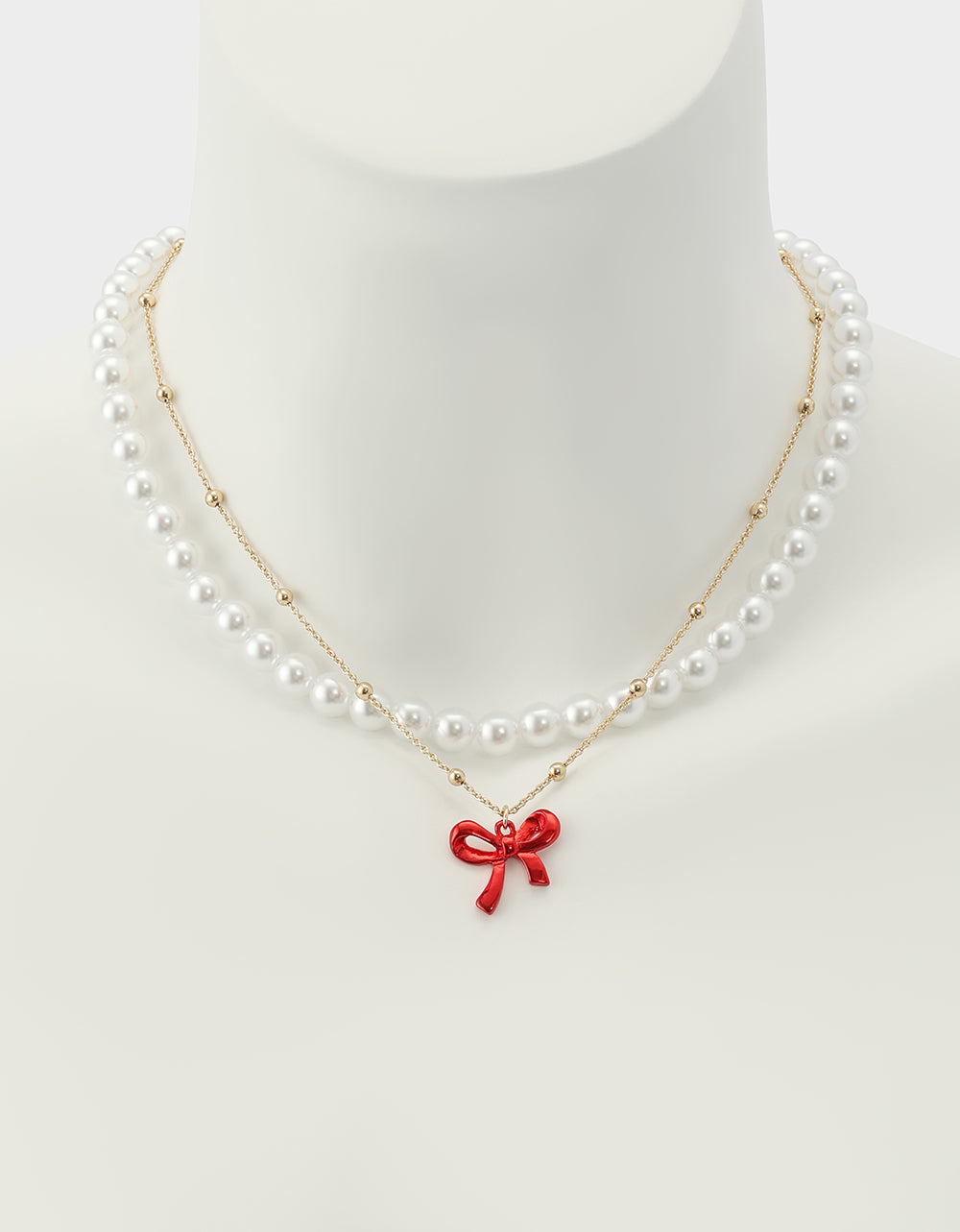 PEARL BOW NECLAKCE SET RED Women's Pearl Bow Valentine's Day Necklace Set | Betsey Johnson Quality