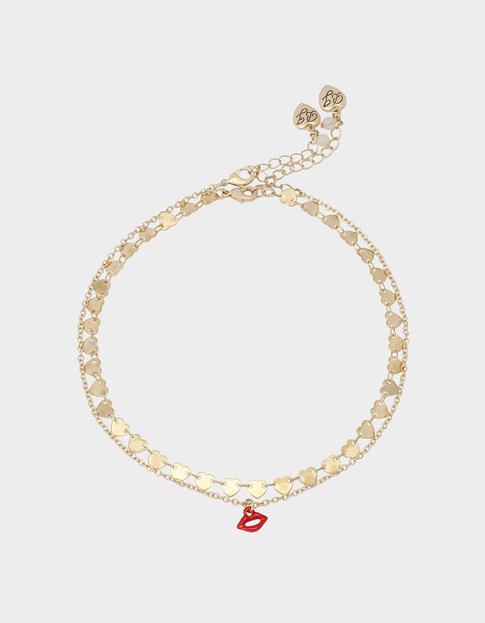 LIPS NECKLACE SET RED Women's Gold Heart Chain Lip Valentine's Day Necklace Set | Betsey Johnson Discount