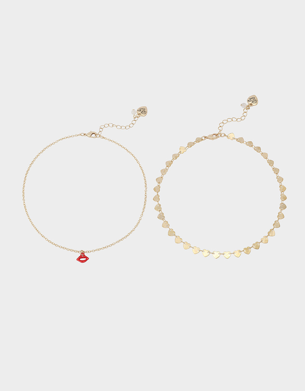 LIPS NECKLACE SET RED Women's Gold Heart Chain Lip Valentine's Day Necklace Set | Betsey Johnson Discount