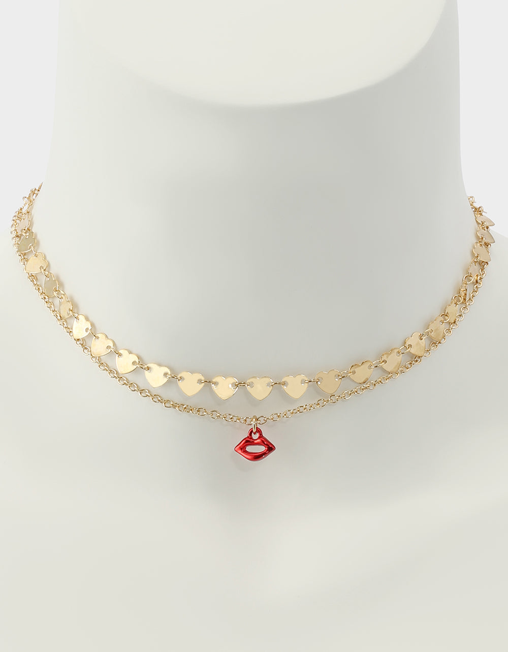 LIPS NECKLACE SET RED Women's Gold Heart Chain Lip Valentine's Day Necklace Set | Betsey Johnson Discount
