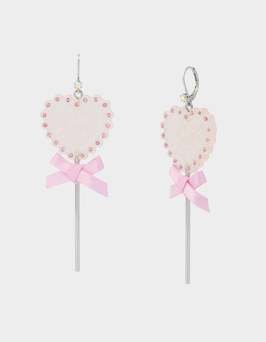 LOLLIPOP DROP EARRINGS LIGHT PINK Women's Valentine's Day Heart Rhinestone Drop Earrings | Betsey Johnson Customer Favorite