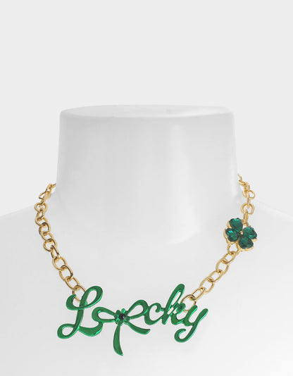 LUCKY FRONTAL NECKLACE GREEN Women's St. Patrick's Day Bib Necklace | Betsey Johnson Smart Buy