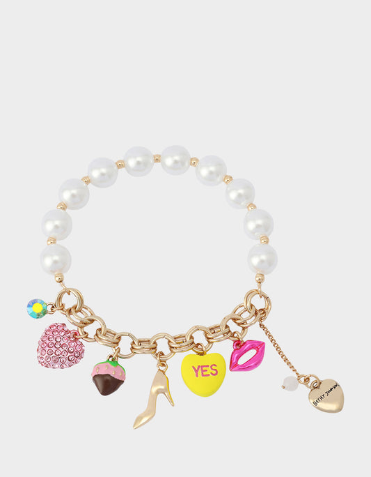 SWEETHEART CHARM STRETCH BRACELET PEARL Women's Valentine's Day Stretch Charm Pearl Bracelet | Betsey Johnson Top Pick