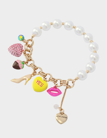 SWEETHEART CHARM STRETCH BRACELET PEARL Women's Valentine's Day Stretch Charm Pearl Bracelet | Betsey Johnson Top Pick