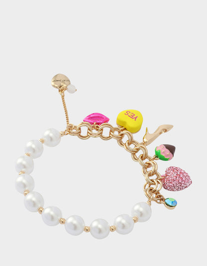 SWEETHEART CHARM STRETCH BRACELET PEARL Women's Valentine's Day Stretch Charm Pearl Bracelet | Betsey Johnson Top Pick