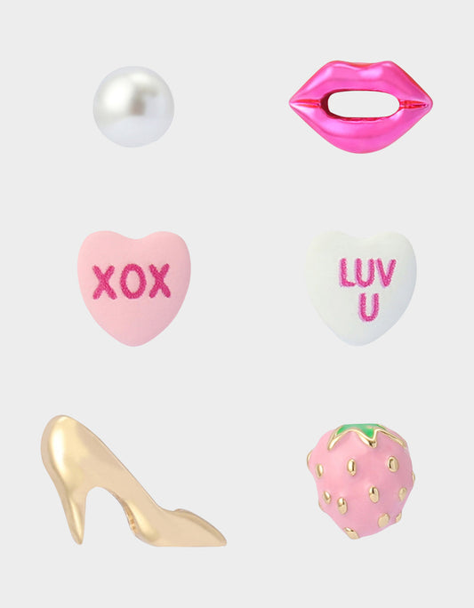 MISMATCH XOXO STUD SET PINK Women's Valentine's Day Stud Earrings | Betsey Johnson Classic