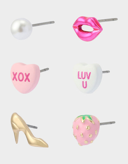 MISMATCH XOXO STUD SET PINK Women's Valentine's Day Stud Earrings | Betsey Johnson Classic